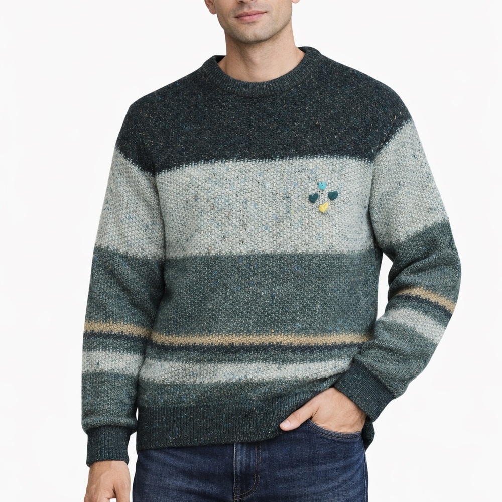 Vintage Men's Green Striped Sweater - made in Italy